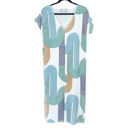 MAPOESIE Franca Sonora Dress Ivory Multi Abstract Knee Length V Neck Women's M