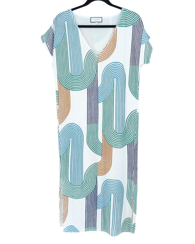 MAPOESIE Franca Sonora Dress Ivory Multi Abstract Knee Length V Neck Women's M
