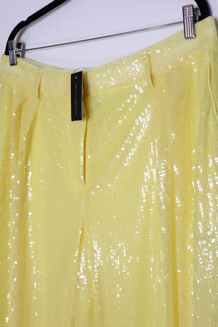 STAUD NEW Luisa Trouser Pleated Sequin Wide-leg Yellow High Rise Women's 16