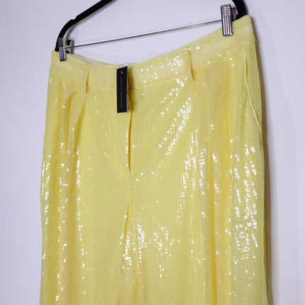 STAUD Luisa Sequin Trouser NWT Pleated Wide-leg Yellow High Rise Women's 16