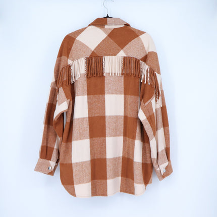 Steve Madden Bonnie Shacket Mocha Bisque Buffalo Fringe Back Women's L