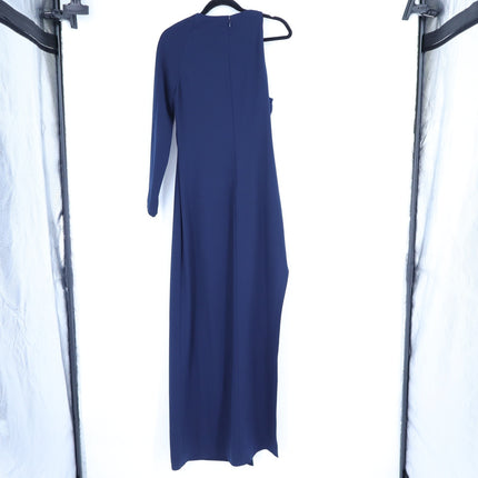 HALSTON HERITAGE Asymmetrical Gown Navy Blue Metal One Sleeve Women's 10