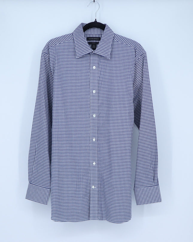 Banana Republic Slim Fit Button Up Shirt Blue White Gingham Long Sleeve Men's M