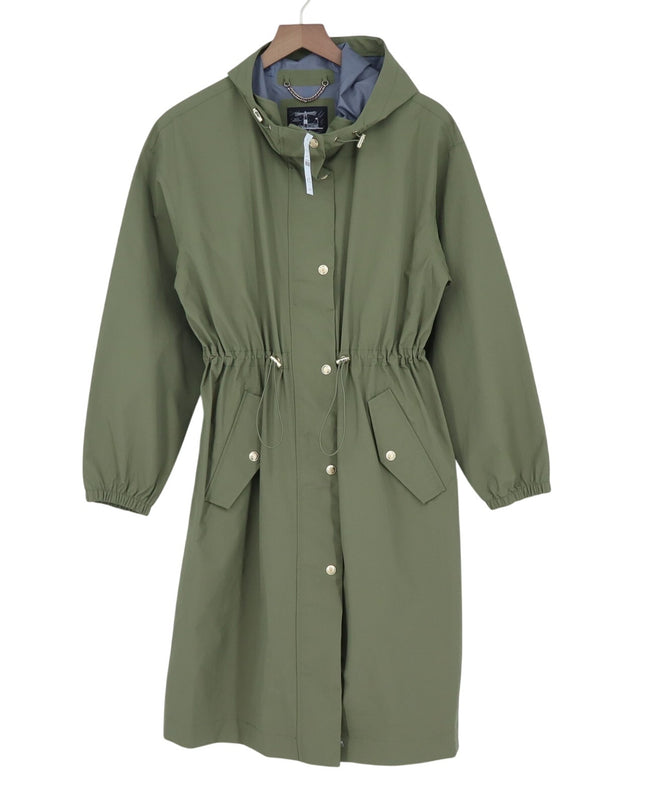 J. Crew Perfect Raincoat Olive Green NWT Hooded Snap Front Mid Length Women's S
