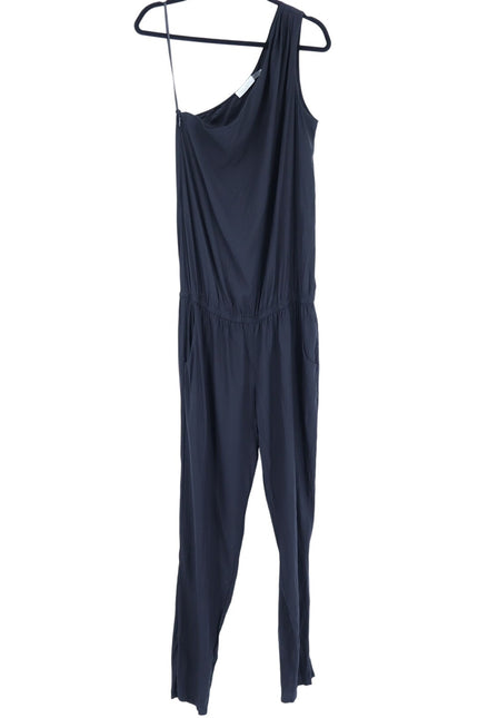 RAMY BROOK Silk Lulu Jumpsuit Black One Shoulder Draped Sleeve Women's L