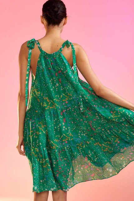 CYNTHIA ROWLEY Layla Floral Halter Dress Green NWT Knee Length Women's L