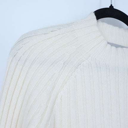 Vince Button Cuff Sweater Ivory Cashmere Wool Mock Neck Pullover Women's M
