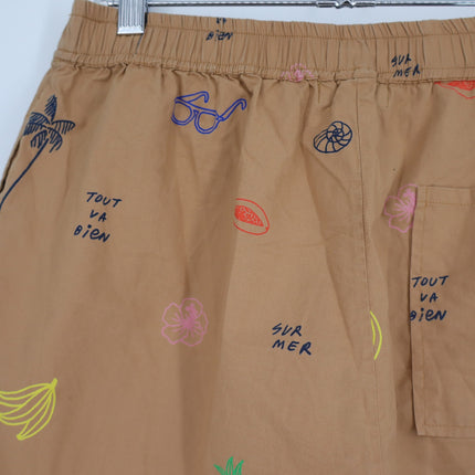 CLARE V. St. Martin Shorts Camel Summer Print Pull On Women's M
