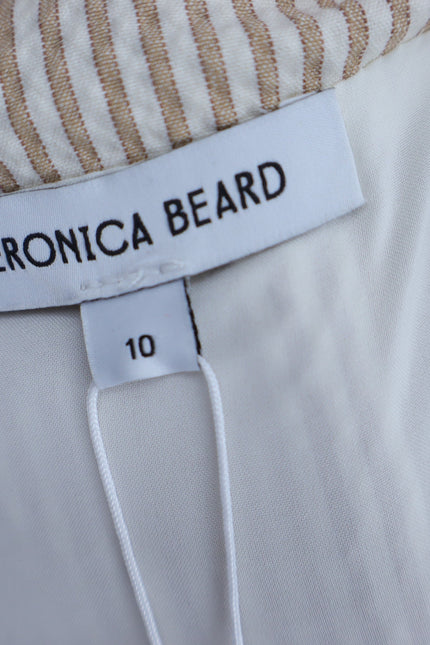 VERONICA BEARD Mackey Seersucker Dress Khaki White NWT Stretch Cotton Women's 10