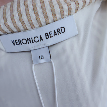 VERONICA BEARD Mackey Seersucker Dress Khaki White NWT Stretch Cotton Women's 10