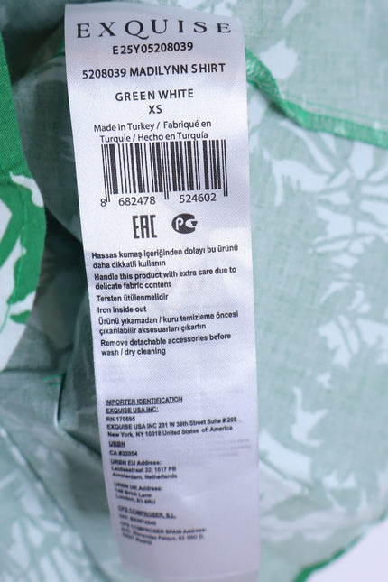 EXQUISE Madilynn Short Sleeve Pleated Blouse Green Button Front Women's XS