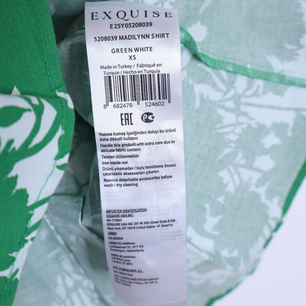 EXQUISE Madilynn Short Sleeve Pleated Blouse Green Button Front Women's XS