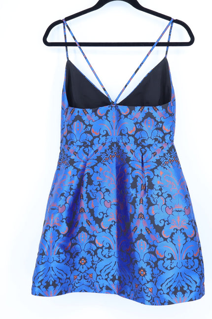 FREE PEOPLE Queen of Hearts Brocade Mini Dress Indigo and Black Women's 6