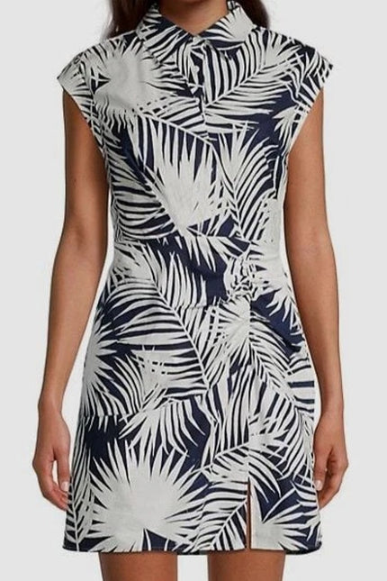 MILLY NWT Maxwell Palm Print Poplin Mini Dress Navy Short Sleeve Women's 6