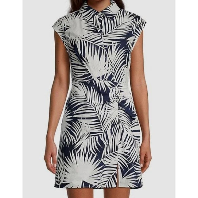 MILLY Maxwell Palm Print Poplin Mini Dress NWT Navy Short Sleeve Women's 6