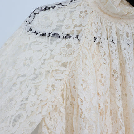 Mille Chantal Lace Blouse with Cami Vanilla Mock Neck Long Sleeve Women's XS