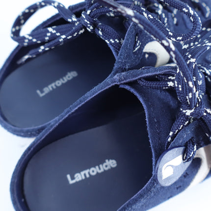 Larroude Stella Mule Navy Suede Ivory Napa Leather Lace Up Sneakers Women's 6.5