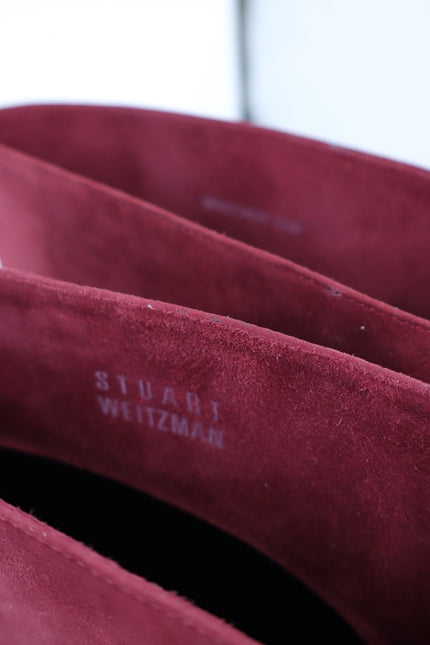 STUART WEITZMAN Back Talk Suede Knee High Boots Scarlet Red Gold Women's 5.5M