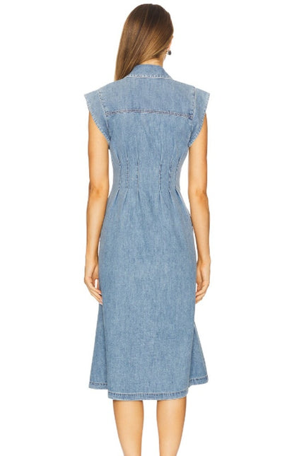VERONICA BEARD Ruben Midi Dress Pebble Stone Denim Button Front Women's 10