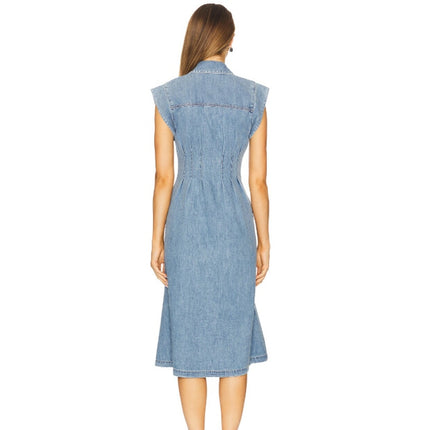 VERONICA BEARD Ruben Midi Dress Pebble Stone Denim Button Front Women's 10