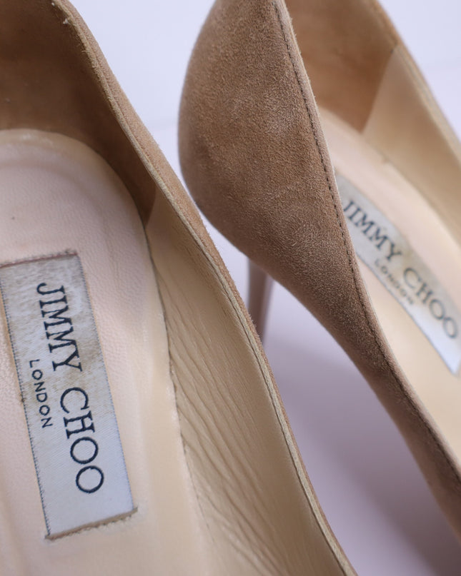 JIMMY CHOO Romy 85 Natural Tan Suede Pointed Pumps Women's 35.5/US 5.5
