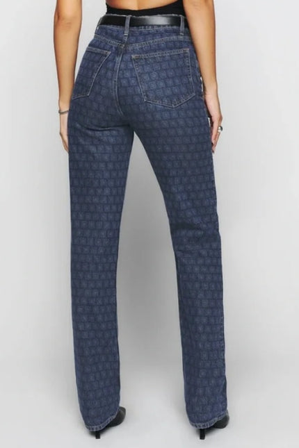 REFORMATION JEANS Cynthia Straight Long Jeans Disco Blue High Rise Women's 8