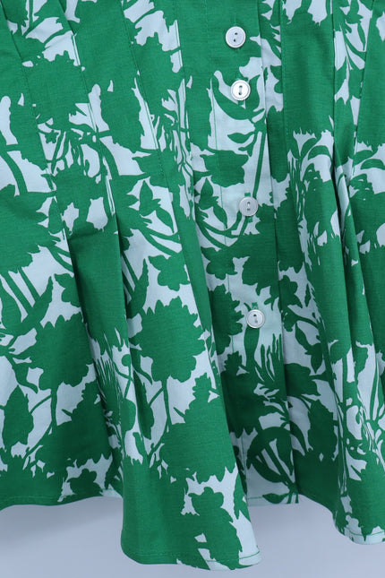 EXQUISE Green Tobie Blouse Short Sleeve Pleated Button Front Women's S