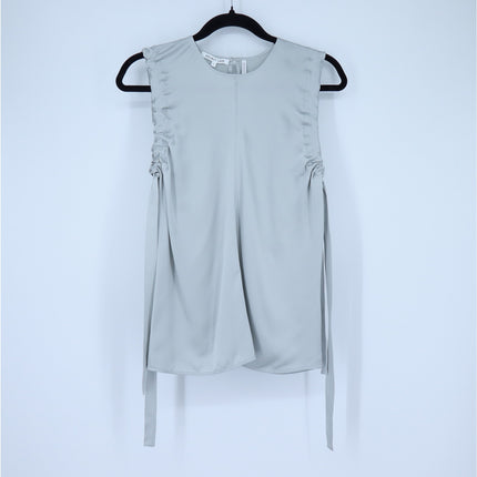 Helmut Lang Silk Sleeveless Blouse Silver Ruched Armhole Lightweight Women's S