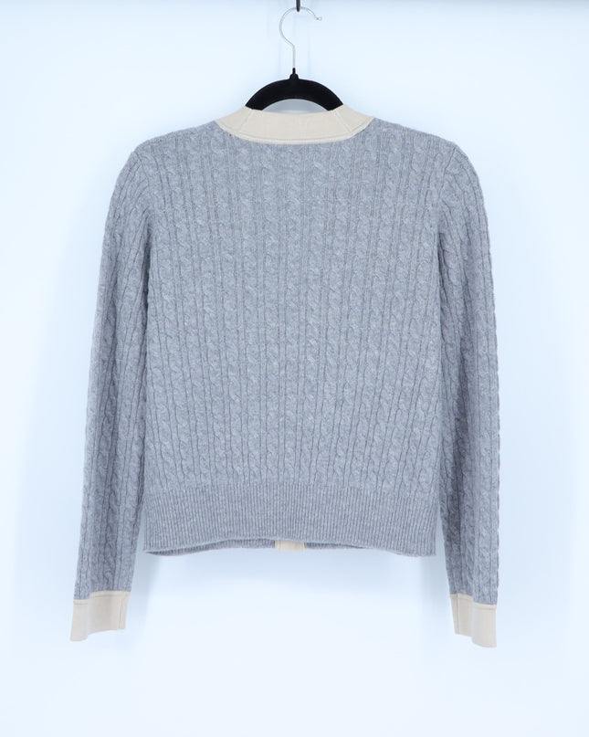 Sandro Jane Cable Knit Sweater Gray and Tan Cashmere Wool Women's 0/US XS
