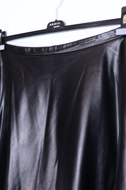 AKRIS PUNTO Faux Leather Circle Skirt Black High Waisted Midi Women's 16