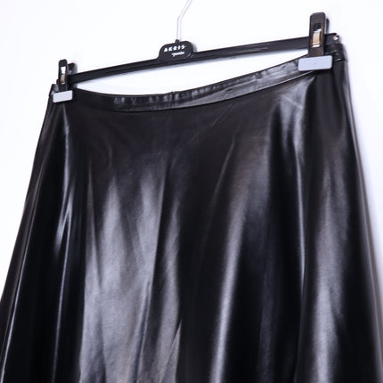 AKRIS PUNTO Faux Leather Circle Skirt Black High Waisted Midi Women's 16