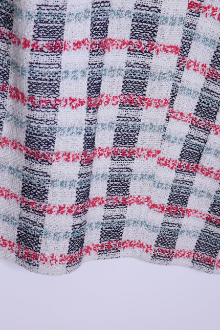 ST. JOHN Plaid Longline Jacket Multicolor Tweed Straight Cut Unlined Women's 18