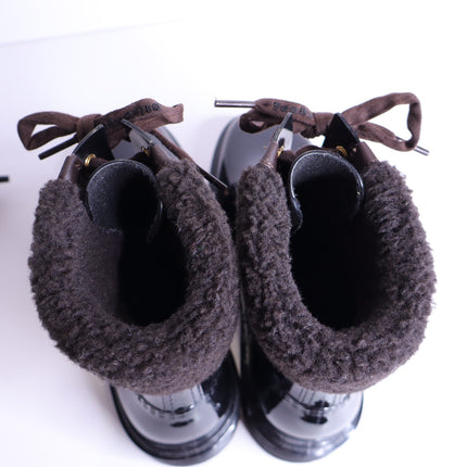 SEE BY CHLOÉ Florrie Shearling Rain Boots Black Brown Combat Women's 39/US 8