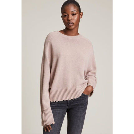 AllSaints Kiera Cashmere Crew Sweater Pashima Pink Distressed Pullover Women's S