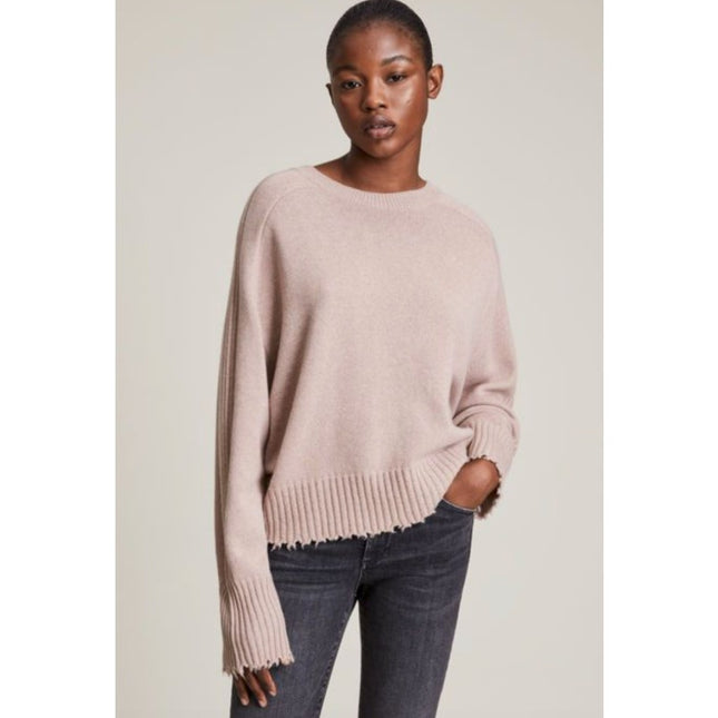 AllSaints Kiera Cashmere Crew Sweater Pashima Pink Distressed Pullover Women's S