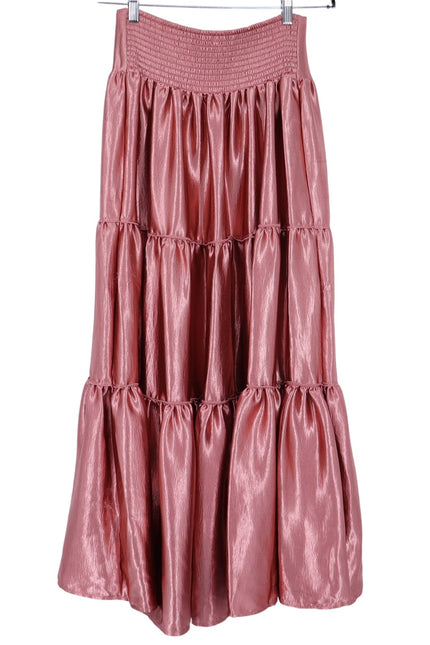 FREE PEOPLE Moonbeam Metallic Tiered Skirt Rose Gold Full Length Women's S