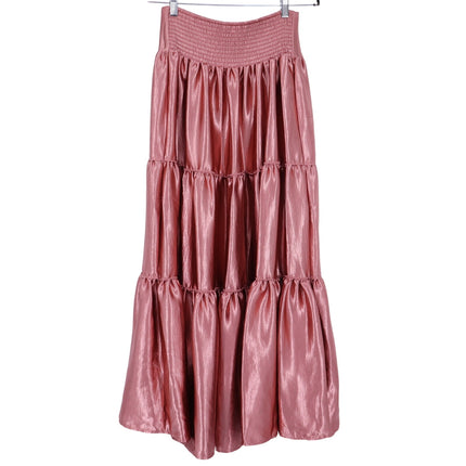 FREE PEOPLE Moonbeam Metallic Tiered Skirt Rose Gold Full Length Women's S