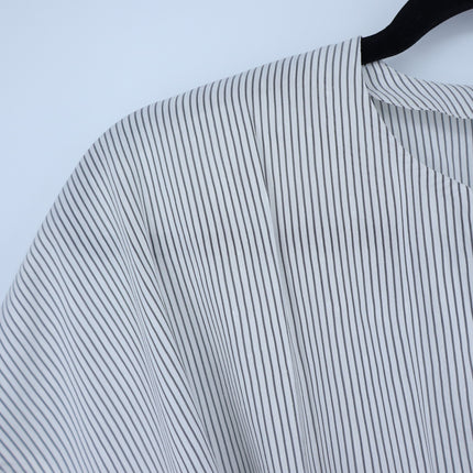 Vince Self Tie V Neck Blouse White Gray Striped Cuffed Sleeve Women's L