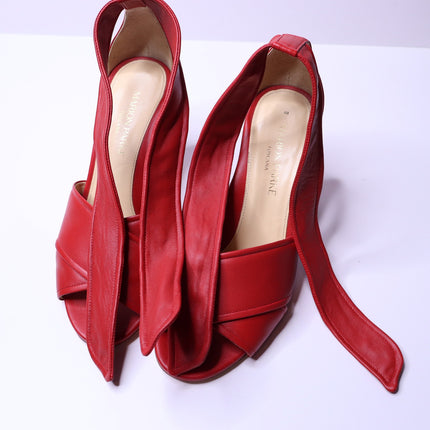 MARION PARKE Leather Ankle Tie Sandal Red Open Toe Blocked Heel Women's 38/US 8