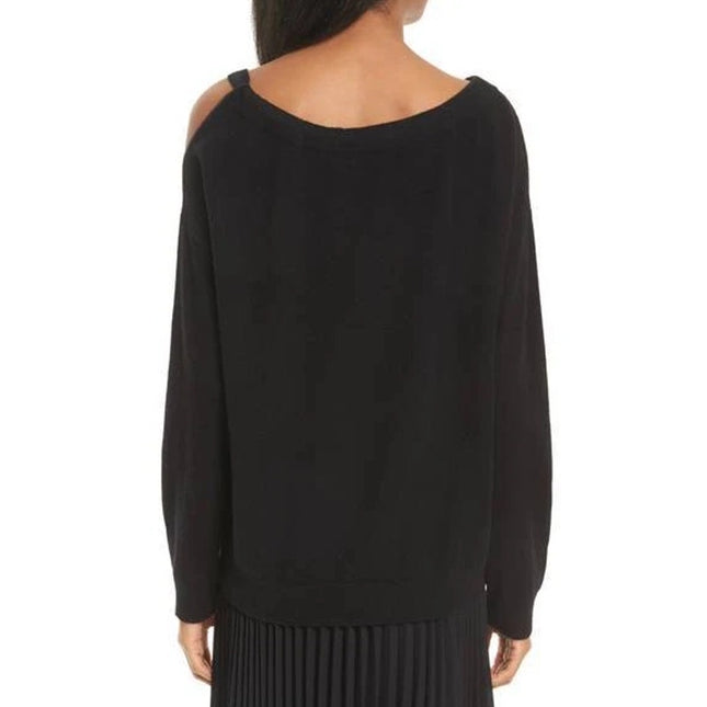 Vince Asymmetrical Pullover Sweater 100% Cashmere Black Cold Shoulder Women's S