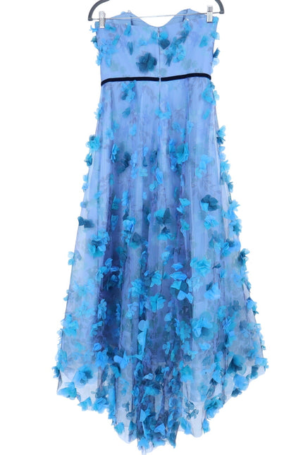 MARCHESA NOTTE 3D Floral Formal Dress Blue Strapless Women's 6
