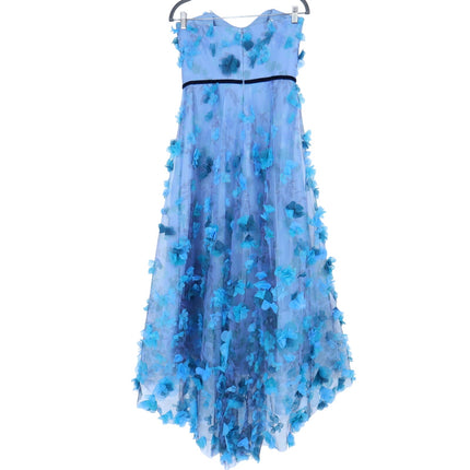 MARCHESA NOTTE 3D Floral Formal Dress Blue Strapless Women's 6