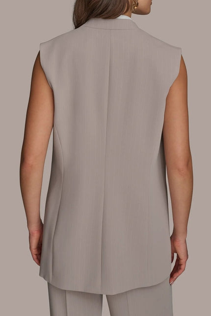 DONNA KARAN NWT Pinstripe Double Breasted Vest Cobblestone Cream Women's 10P