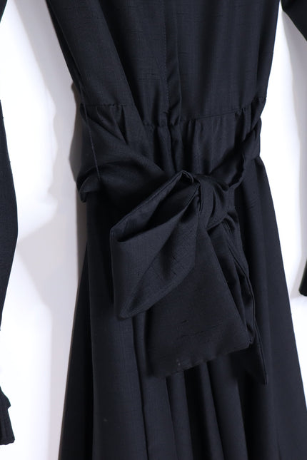 VICTOR COSTA Vintage 90s Midi Dress Black Ruffled Trim Long Sleeve Women's 4