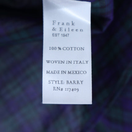Frank & Eileen Barry Cotton Shirt Navy Green Plaid Button Up Blouse Women's XS