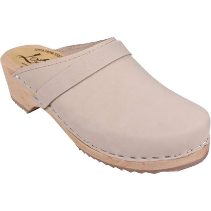 Lotta from Stockholm Swedish Clog Oatmeal Wood Nubuck Leather Women's 40/US 9