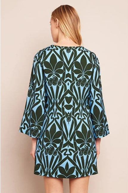 CARA CARA Gossamer Blue Saffron Dress Mini Shift Bell Sleeve Women's L