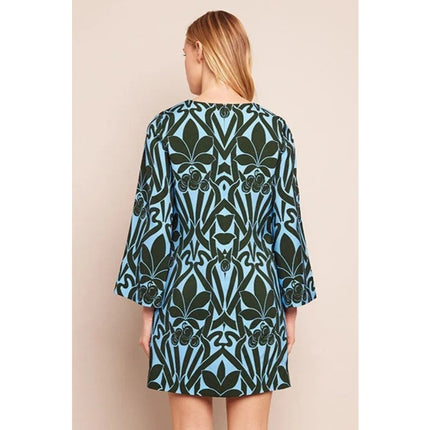 CARA CARA Gossamer Blue Saffron Dress Mini Shift Bell Sleeve Women's L