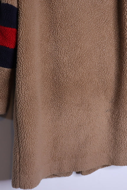 BODEN Hereford Teddy Bear Coat Tan Long Sleeve Elbow Stripes Women's 2
