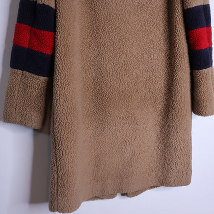 BODEN Hereford Teddy Bear Coat Tan Long Sleeve Elbow Stripes Women's 2
